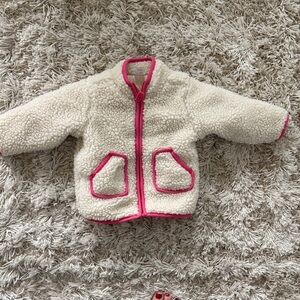 Cream Sherpa Fleece Jacket with Pink Trim size 12m